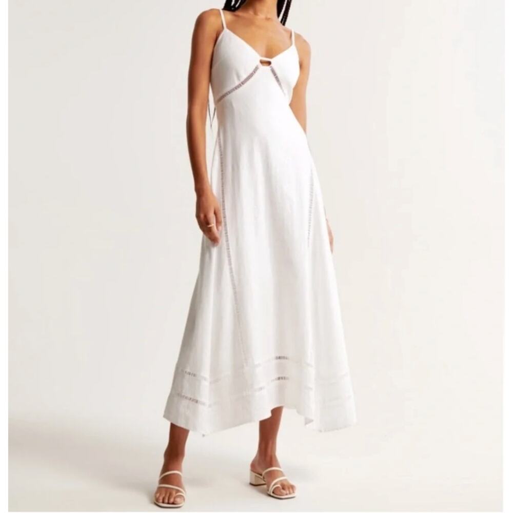 Abercrombie & Fitch Lace-Pieced Sharkbite Midi Dress – White – Size Small